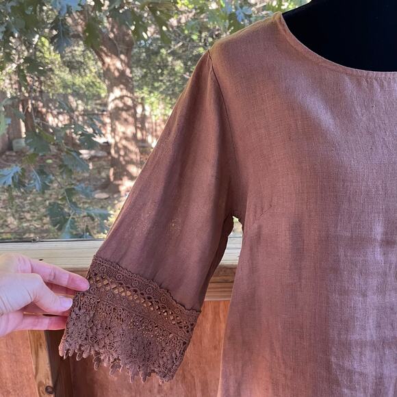 Stella Rosa Women's 100% Linen Brown Shift Dress Size S - Picture 4 of 9